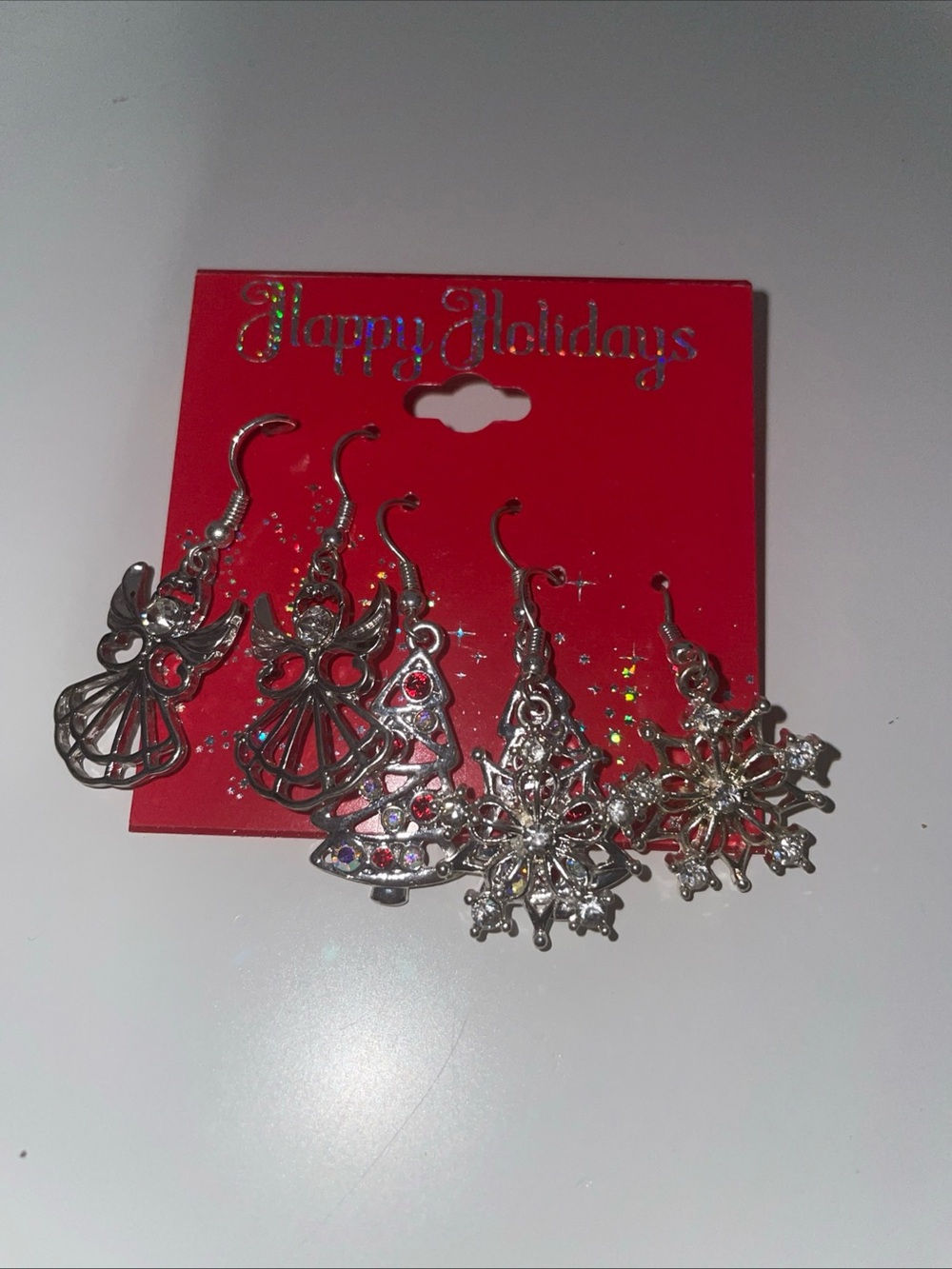 Kohls New With Tag Dangle  Happy Holidays christmas tree Snowflake Angel Earring
